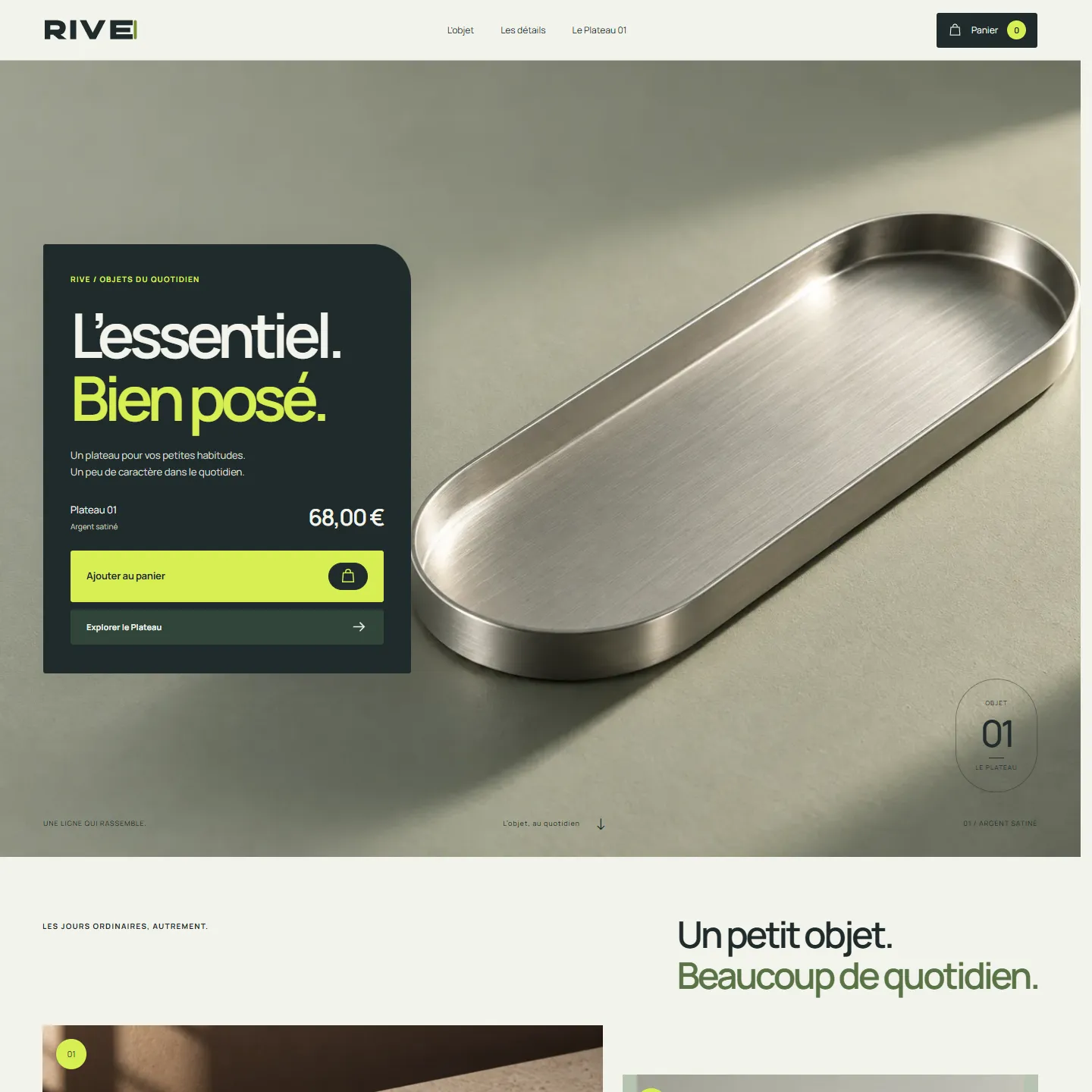 Aperçu du site RIVE — Plateau 01, démo boutique créée par Hees