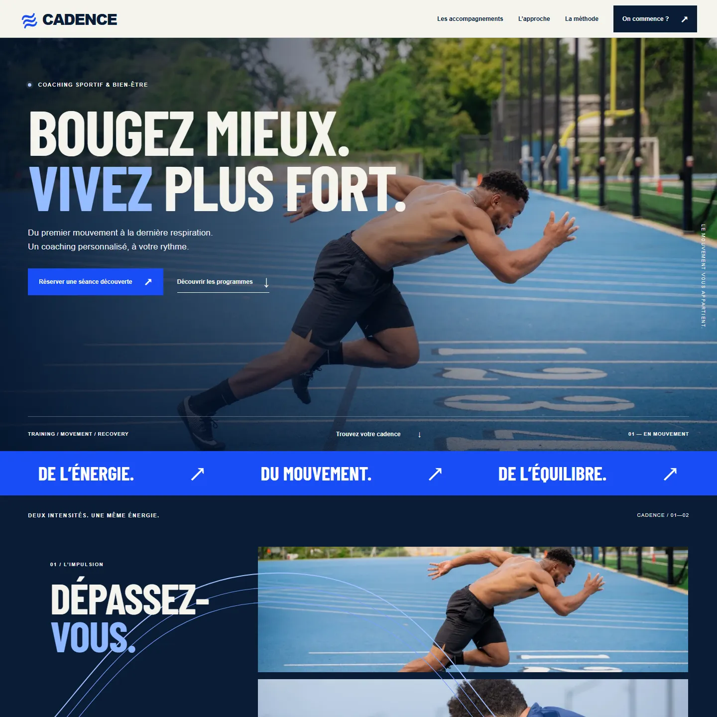 Aperçu du site CADENCE, démo coach créée par Hees