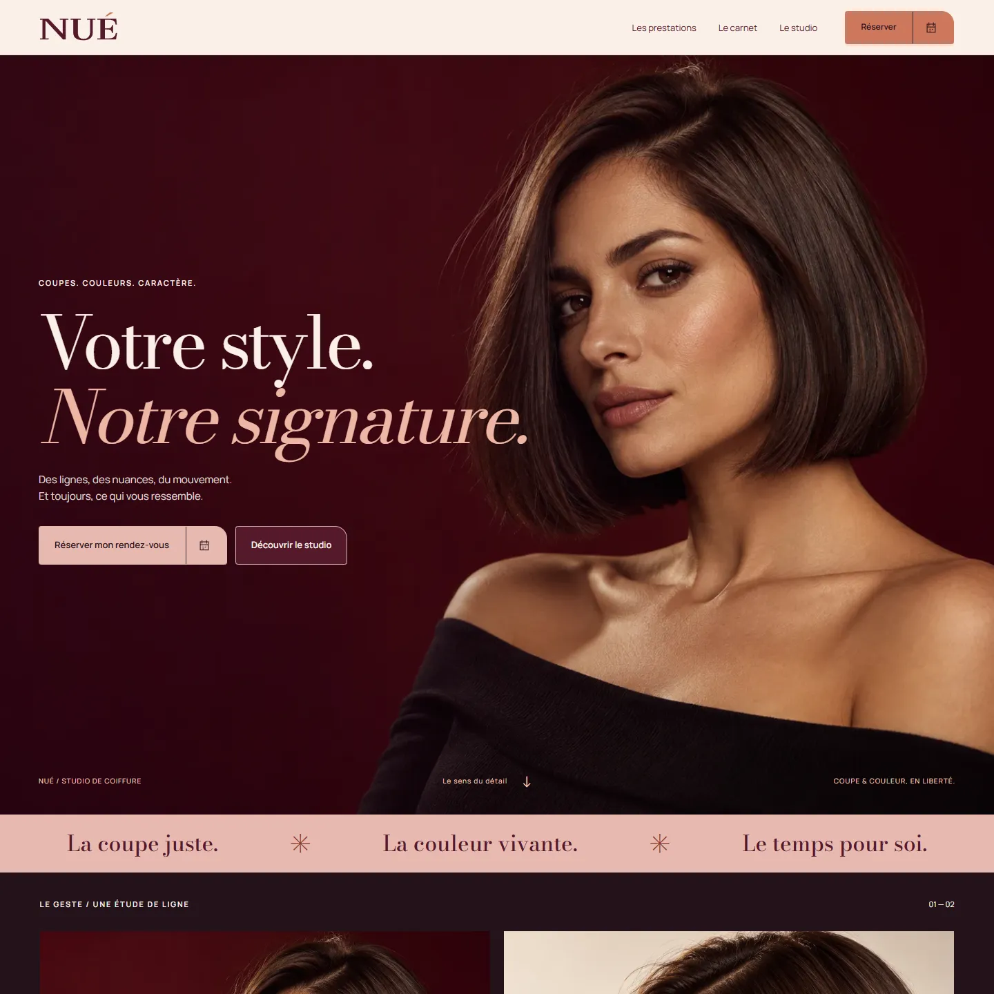 Aperçu du site NUÉ, démo coiffeur créée par Hees